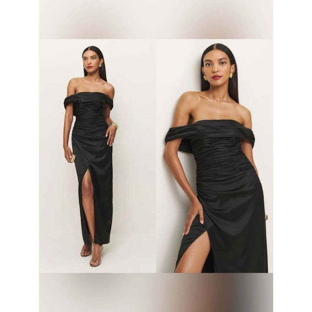 NWT Reformation Parand black ruched off shoulder maxi dress